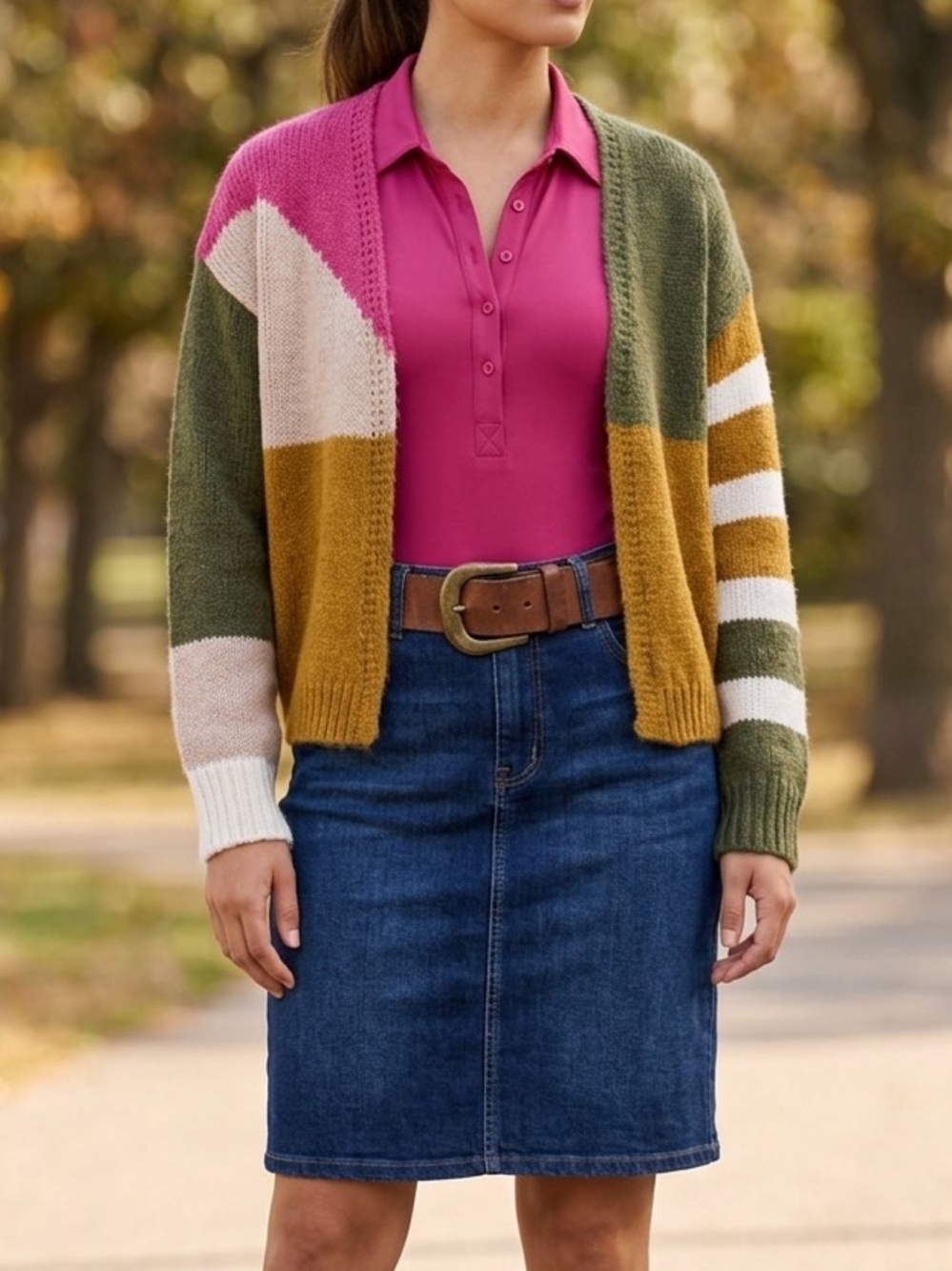 &merci Women's Colorblock Cardigan - Pink, Green, Gold